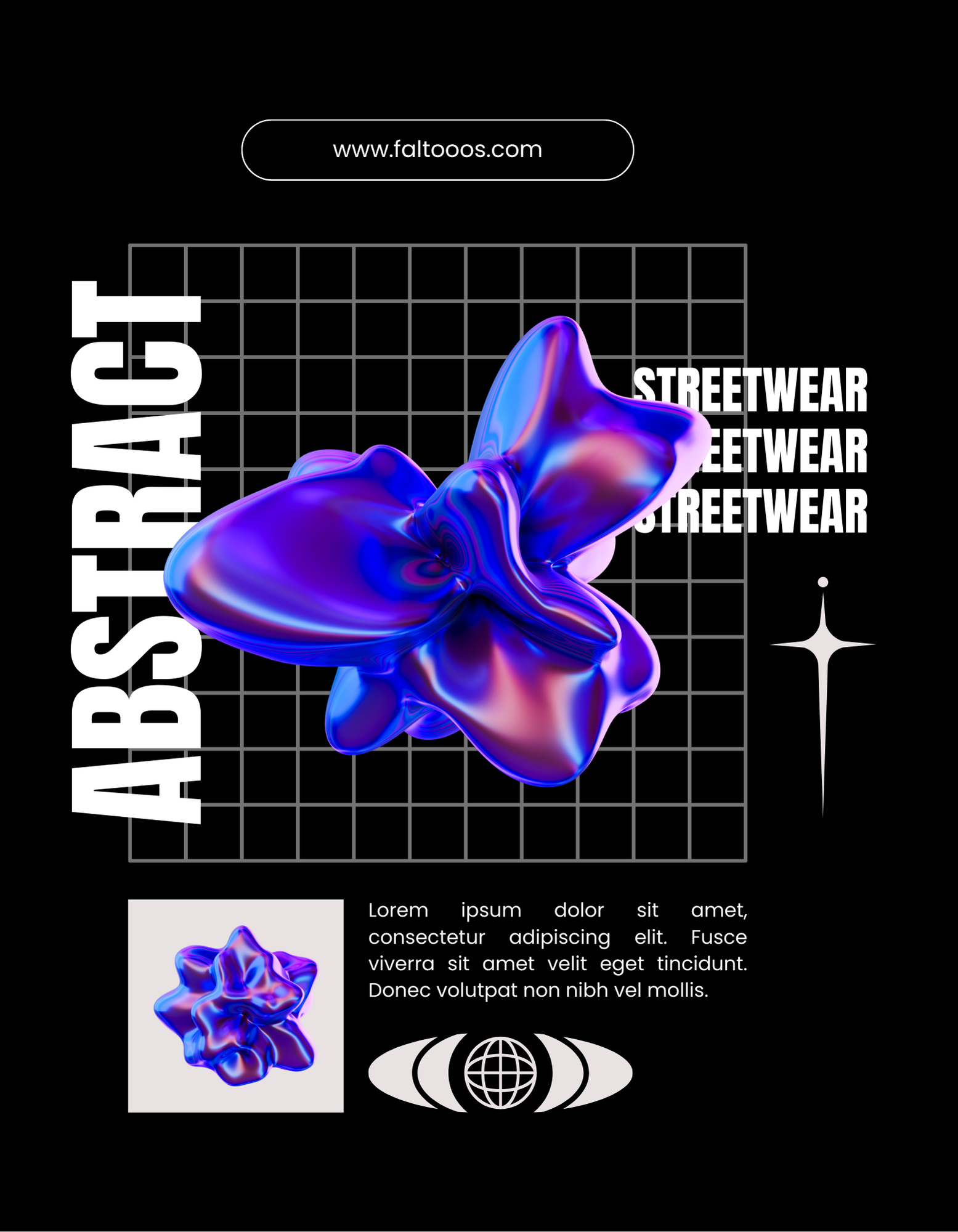 Men's Black Abstract Flower Oversized T-Shirt - Image 4