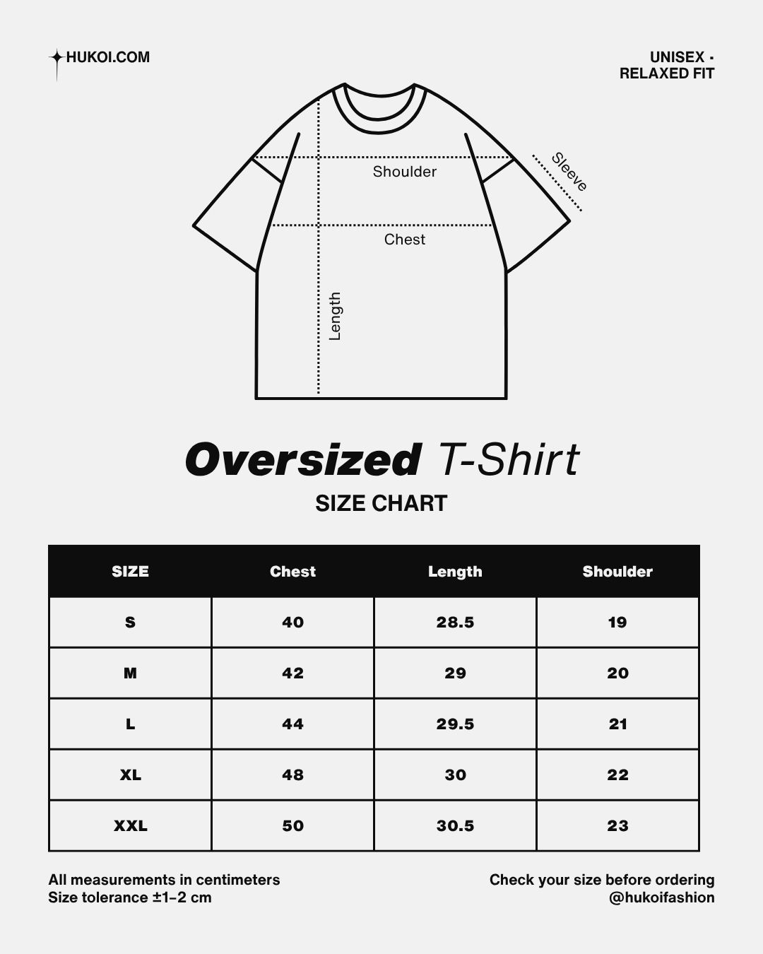 Hukoi Size Chart