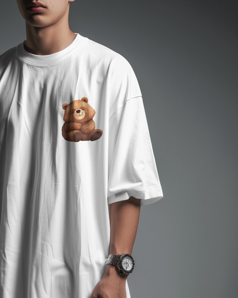 Men's White Cuddly Bear Oversized T Shirt - Image 2