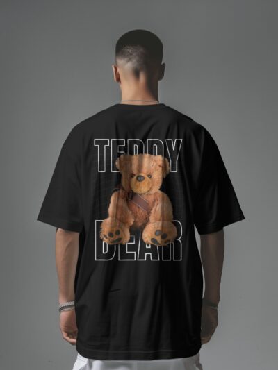 Men's Black Teddy Bear Graphic Oversized T Shirt