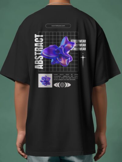 Men's Black Abstract Flower Oversized T-Shirt