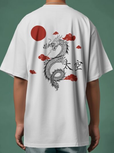 Men's Red White Dragon Oversized T Shirt