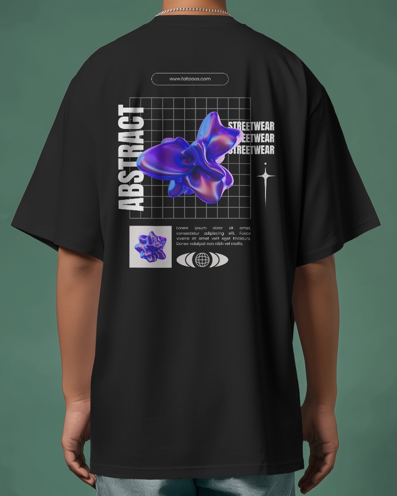 Men's Black Abstract Flower Oversized T-Shirt