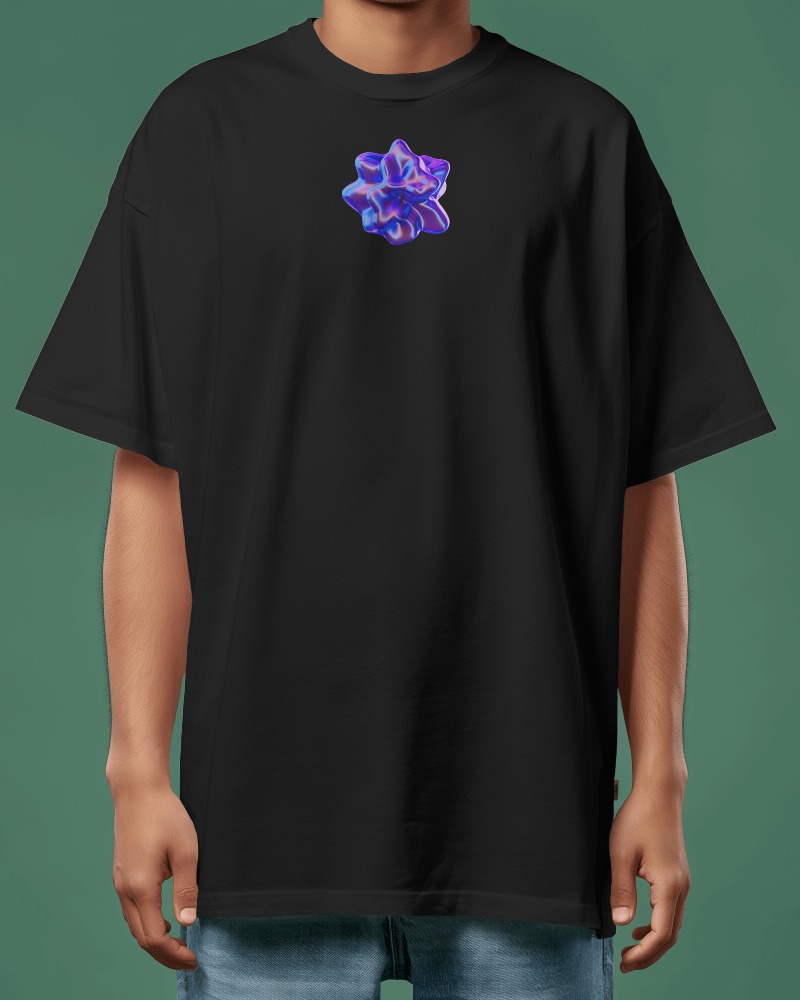Men's Black Abstract Flower Oversized T-Shirt - Image 2