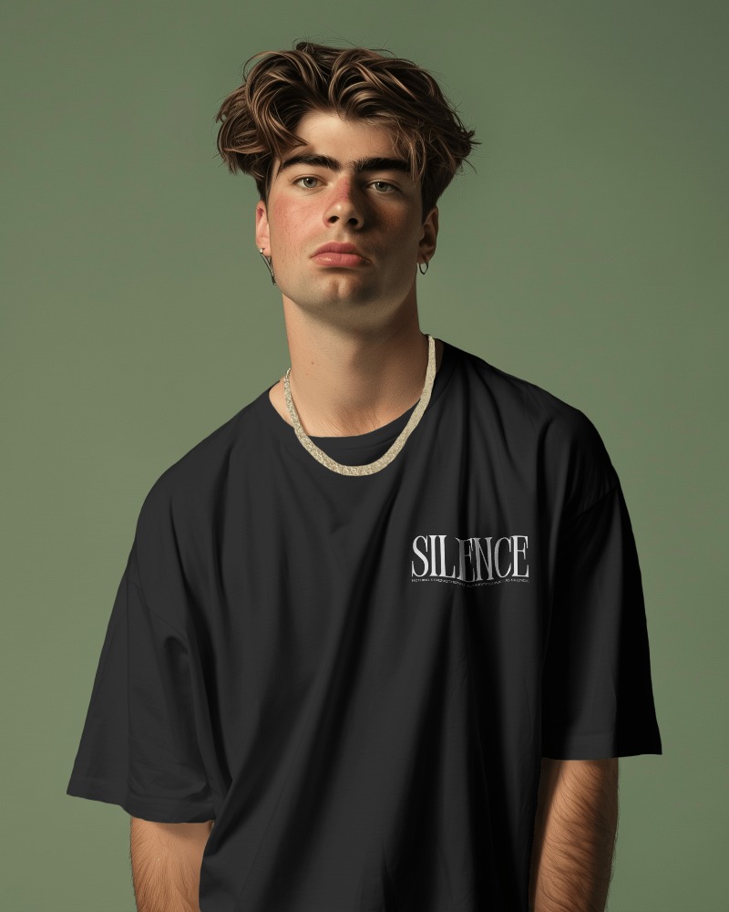 Men's Silence Authority Graphic Oversized T Shirt - Image 2